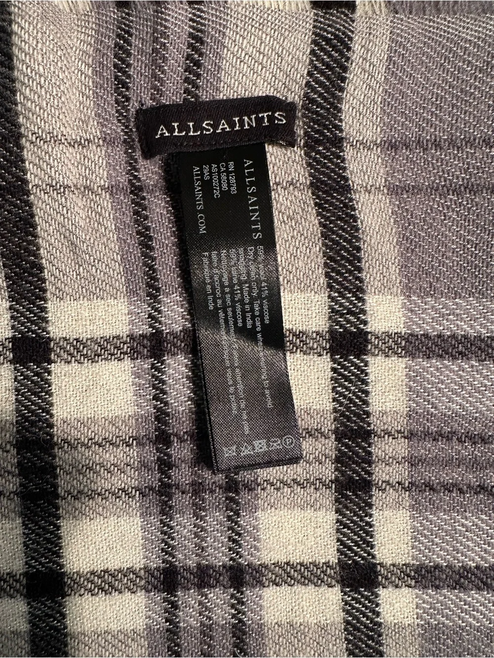 All Saints Black and Gray Plaid Men's Scarf